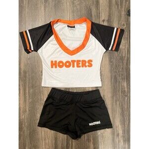 Women’s Hooters Girl V-Neck Football Jersey Style Crop Top & Shorts XXS(XXSMALL)